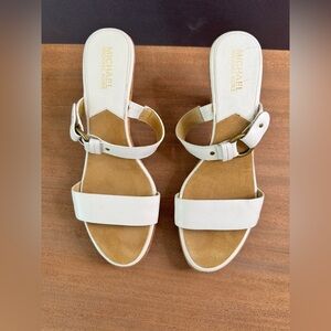 Women’s Michael Kors Jules White Leather Suede Signature Logo Luxury Heels